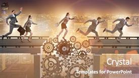  Presentation with crossing bridge - Beautiful slides featuring business people crossing the bridge backdrop and a coral colored foreground