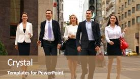  Presentation with full page business services - Slide deck having business people crossing the street background and a coral colored foreground