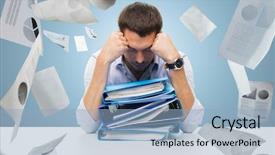  Presentation with paperwork - Audience pleasing slides consisting of business people deadline stress backdrop and a light blue colored foreground