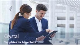  Presentation with digital - PPT theme enhanced with business people discuss on digital background and a ocean colored foreground