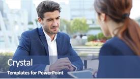  Presentation with digital project - Cool new PPT layouts with business people discuss on project backdrop and a  colored foreground