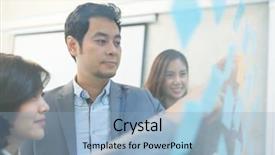  Presentation with blue business proposal - PPT theme enhanced with business people discuss on proposal background and a  colored foreground