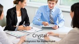  Presentation with young business people - Amazing slide set having business people discuss the new backdrop and a soft green colored foreground