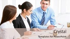  Presentation with cooperative cooperation at new project - PPT theme enhanced with business people discussing a new background and a lemonade colored foreground