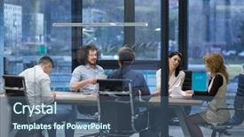  Presentation with young business people - Amazing presentation design having business people discussing business plan backdrop and a ocean colored foreground