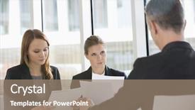  Presentation with cafeteria - Presentation theme having beautiful business woman in suit working at computer with documents in light office looking at the table background and a light gray colored foreground