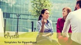  Presentation with people - Colorful slide set enhanced with business-people-discussing-plans backdrop and a yellow colored foreground