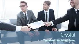  Presentation with contract - Colorful PPT theme enhanced with business people discussing the terms backdrop and a ocean colored foreground