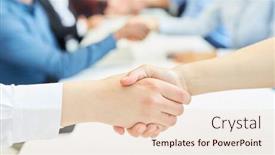  Presentation with congratulation - PPT theme enhanced with business-people-doing-handshake background and a lemonade colored foreground