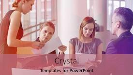  Presentation with cafeteria - Presentation theme consisting of business people doing paperwork in office cafeteria background and a coral colored foreground