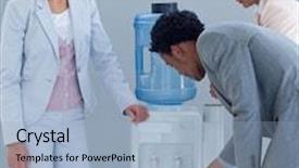  Presentation with office water cooler - Theme enhanced with drinking from a water cooler background and a light blue colored foreground