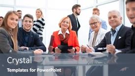  Presentation with meeting table - Cool new PPT theme with business-people-during-a-meeting backdrop and a gray colored foreground
