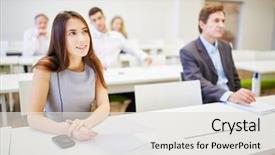  Presentation with business training - Slide deck featuring business people during training background and a light gray colored foreground