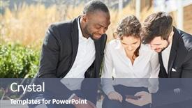  Presentation with text message - Colorful slide deck enhanced with business people eagerly read backdrop and a  colored foreground