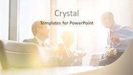  Presentation with lunch - Slide deck having business-people-eating-lunch-together background and a cream colored foreground