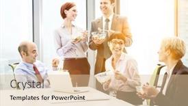  Presentation with lunch - Audience pleasing PPT theme consisting of business-people-eating-lunch-together backdrop and a lemonade colored foreground