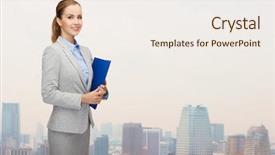  Presentation with young business people - Theme having business people and education concept background and a sky blue colored foreground