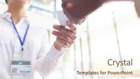  Presentation with diverse business people - Slide deck having business people exchanging business card background and a cream colored foreground