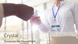  Presentation with diverse business people - Slide set featuring business people exchanging business card background and a lemonade colored foreground