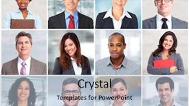  Presentation with team group - Amazing slide deck having business people face team collage backdrop and a light blue colored foreground