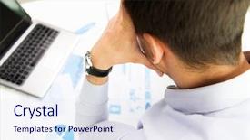  Presentation with paperwork - Cool new slide set with business people fail paperwork and technology concept - close up of businessman with laptop computer and papers working in office backdrop and a sky blue colored foreground