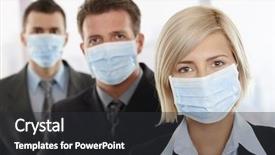  Presentation with covid 19 virus - Presentation theme having business people fearing h1n1 swine background and a dark gray colored foreground