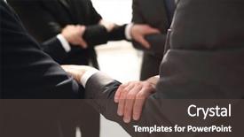  Presentation with group - Cool new PPT layouts with business people form a circle backdrop and a  colored foreground