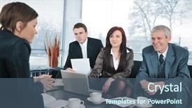  Presentation with interview - PPT layouts with business people getting positive feedback background and a ocean colored foreground