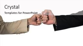  Presentation with giving - PPT theme enhanced with business people giving fist bump background and a white colored foreground