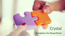  Presentation with team business top view - Colorful presentation enhanced with business people group assembling jigsaw backdrop and a cream colored foreground