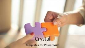  Presentation with team business top view - Cool new slide set with business people group assembling jigsaw backdrop and a coral colored foreground