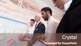  Presentation with task - Cool new presentation with business people group brainstorming backdrop and a violet colored foreground