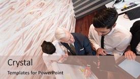  Presentation with task - Beautiful presentation theme featuring business people group brainstorming on meeting and businessman presenting ideas and projects on flipboard to senior ceo manager boss giving task and projects to employees backdrop and a coral colored foreground