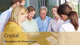  Presentation with teamwork - PPT layouts featuring business people group doing teamwork background and a yellow colored foreground