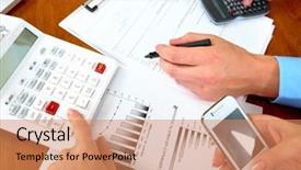  Presentation with group - Presentation having business-people-group-hands-working background and a  colored foreground