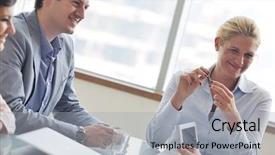  Presentation with young business people - Amazing slide deck having business people group have meeting backdrop and a light gray colored foreground