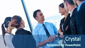  Presentation with business partner people joining hand - Presentation design consisting of business people group joining hands background and a ocean colored foreground