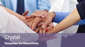  Presentation with group - Colorful slide deck enhanced with business people group joining hands backdrop and a violet colored foreground