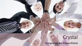  Presentation with group - Colorful presentation theme enhanced with nature corporate - business people group joining hands backdrop and a soft green colored foreground