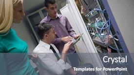  Presentation with computer network - Colorful presentation theme enhanced with business people group network engeneers backdrop and a gray colored foreground