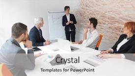  Presentation with group discussion - Colorful slides enhanced with business people group on meeting backdrop and a  colored foreground