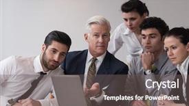  Presentation with team leader - Slide set consisting of business people group on meeting background and a  colored foreground