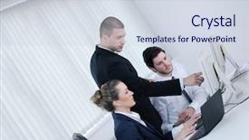  Presentation with help desk - Theme enhanced with business people group with headphones giving support in help desk office to customers manager giving training and education instructions background and a sky blue colored foreground