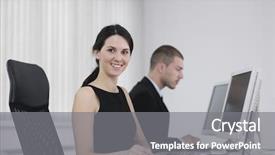  Presentation with help desk - Colorful presentation design enhanced with business people group with headphones giving support in help desk office to customers manager giving training and education instructions backdrop and a gray colored foreground