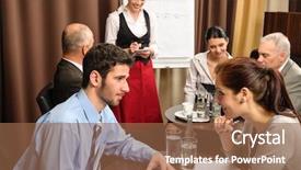  Presentation with company - Presentation theme having business people have company meeting background and a tawny brown colored foreground