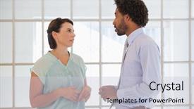  Presentation with young business people - Slide deck with business people having a conversation background and a lemonade colored foreground