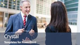  Presentation with people - Audience pleasing presentation theme consisting of business people having a conversation backdrop and a ocean colored foreground