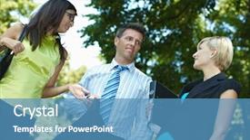  Presentation with file folder - Audience pleasing PPT theme consisting of business people having a discussing outdoor smiling happy standing gesturing jacket and file folder in hand low angle view backdrop and a teal colored foreground