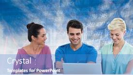  Presentation with shares - Presentation design consisting of business people having a meeting against stocks and shares background and a teal colored foreground