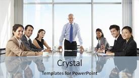  Presentation with board meeting - Beautiful PPT theme featuring business people having board meet backdrop and a light blue colored foreground